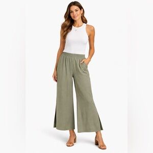 NWT Adrianna Papell Airflow Woven Dusty Sage Green Pants - Size Large